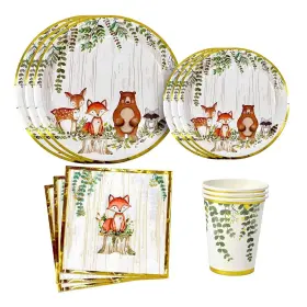 8.60492e Yara 11 96 Piece Woodland Animals Baby Shower And Birthday Party Supplies For Boy