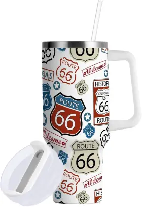 Yasala240628e04b24017 Yasala Fun Tumbler Route 66 Cute Travel Mug Coffee Cup Water 40 Oz Multicolor
