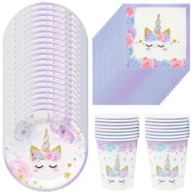 Yasyu 754552806527 72 Pcs Unicorn Party Tableware Set Disposable Includes Paper Plates C