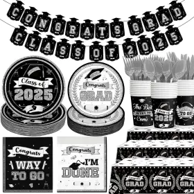 Yavxzvbw 752804839019 192pcs Black Sliver Graduation Decorations Class Of 2025 Plates An