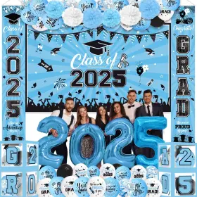 Yavxzvbw 793463906025 97pcs Light Blue Graduation Decorations Class Of 2025 Party Decora