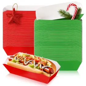 Qeq-yeaqee-5078 Yeaqee 100 Pcs 7 Inch Paper Hot Dog Trays Christmas Disposable Food Nacho