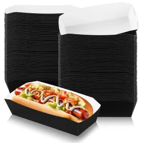 Yeaqee-hhik-33 Yeaqee 100 Pcs 7 Inch Paper Hot Dog Trays Disposable Food Small Black