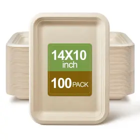 Yh-1404 Yeehigh Compostable Paper Plates 14 Inch 100 Pack Heavy Duty Natural U