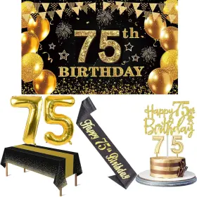 Bbc-75 Yeohjoy 75th Birthday Decorations Men Women With Banner Black And Gold