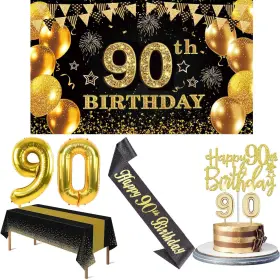 Bbc-90 Yeohjoy 90th Birthday Decorations Men Women With Banner Black And Gold