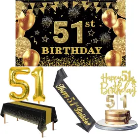 Bbc51 Yeohjoy 51st Birthday Decorations Men Women With Banner Black And Gold