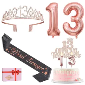 Bcr-f13h Yeohjoy 13th Birthday Decorations For Girls With Black Official Teenager Sash And Tia