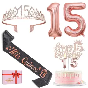 Bcr-mq15h Yeohjoy 15th Birthday Decorations For Girls With Black Mis Quince 15 Sash And Crown