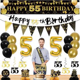 Yeohjoy P-lacfw-55 27pcs 55th Birthday Decorations For Men Black Gold Party Hap