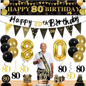 Yeohjoy P-lacfw-80 27pcs 80th Birthday Decorations For Men Black Gold Party H