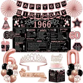 Pb-bqcr-f1966 Yeohjoy 60th Birthday Decorations For Women 32pcs Back In 1966 Party Decorat