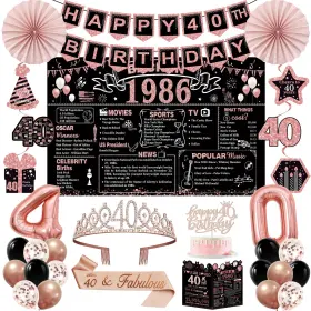 Pb-bqcr-f1986 Yeohjoy 40th Birthday Decorations For Women 32pcs Back In 1986 Party Decorat