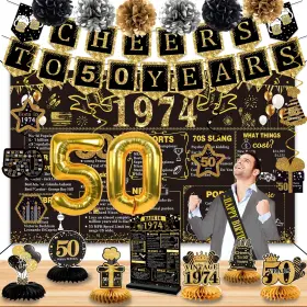 Pb-fwmh1974 Yeohjoy 50th Birthday Decorations For Men Women27pcs 1974 Banner Decorationsincluding