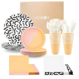 Yesbox 611624138637 Vibrant Party Set 140pcs Pink And Orange Dinnerware For 20 Guests