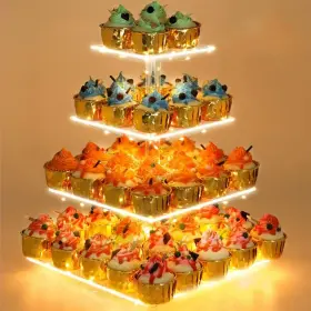 Amx-8ks-0ks Yestbuy 4 Tier Cupcake Stand Acrylic Tower Display With Led Yellow