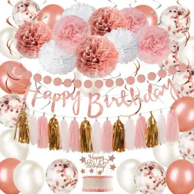 Ygbmlu 245896397085 Rose Gold And Pink Birthday Party Decorations Set With Happy Banner