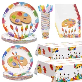 Yhomu 752870892154 122pcs Art Party Supplies Serve 24 Painting Theme Tableware Kit Inclu