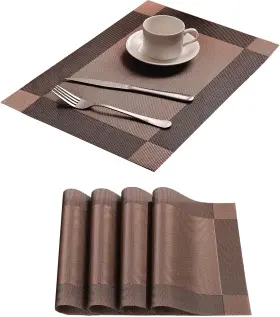 T0027-4bn Yiaizhuo 1 Table Placemats Dining Place Mats Set Of 4 Heat Brown