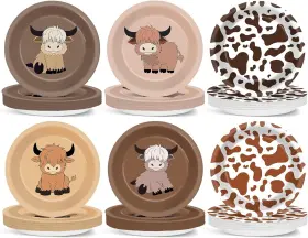 Ld0137 Yiaoyinnz 60pcs Highland Cow Party Supplies Brown Paper Plates 7inch