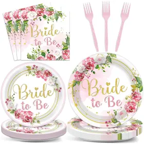 Ld0462 Yiaoyinnz 96pcs Bridal Shower Party Decorations Floral Bride To Be Paper Plates Napkins