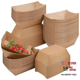 Yiksonyo 754197687420 200 Pcs 3 Lb Disposable Kraft Nacho Boat Trays Brown