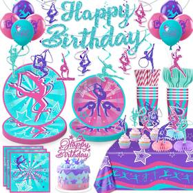 Yingoto 25-0011hnz-yz-tcsr-lqcjtz 186 Pcs Gymnastics Birthday Party Decorations Purple Pink Cyan