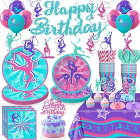 25-0011hnz-yz-tcsr-lqcjtz Yingoto 186 Pcs Gymnastics Birthday Party Decorations Purple Pink Cyan