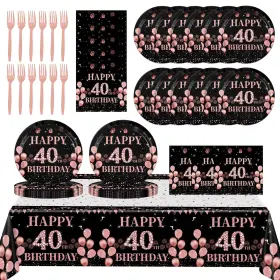Yc-002 Yiskuopu Rose Gold Birthday Tableware 40th Decorations For Women 61p