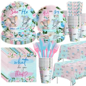 Yjj0128 Yjrjsc Elephant Gender Reveal Party Supplies For 24 Guests Plates Cups Napkins