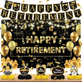 B4369 Yoirrat Black Gold Retirement Party Decorations Kit For Men Women Large Happy
