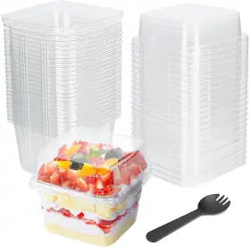 Bowls8543 Yoiyini 313092917997 25pcs 10oz Mini Square Clear Dessert Cups With Lids And Spoons Plastic Ice Cream