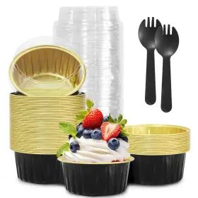 Cups468 Yoiyini Graduation Party 50pcs Mini Aluminum Foil Cupcake 5oz Baking Large Black