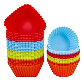 K091 Yolcar Reusable Silicone Baking Cups Of 24 Pack Standard Red Blue Green Orange