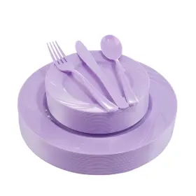 Ea125pl Youbet 125pcs Purple Plastic Plates - Lavender Plate Silverw