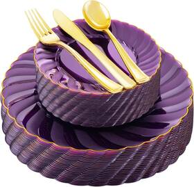 Youbet Eb125zgt 125pcs Purple Plastic Dinnerware Set - 10.25/7.5 Inch Clear