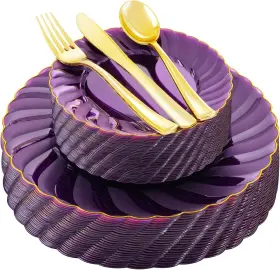 Eb125zgt Youbet 125pcs Purple Plastic Dinnerware Set - 10.25/7.5 Inch Clear