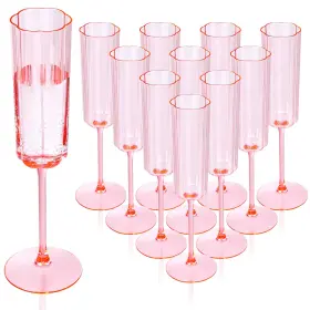Ec49 Youbet 36 Pack Pink Champagne Flutes Plastic - 6 Oz Flower Wavy Gl