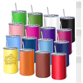 16pcs16co Youke Ola 16 Pack Stainless Steel Skinny Tumblers 12oz - Bulk L Multicolor