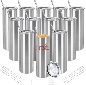 Fzyk30-s Youke Ola 12 Pack Stainless Steel Skinny Tumblers Bulk Straight Double Wall L Silver