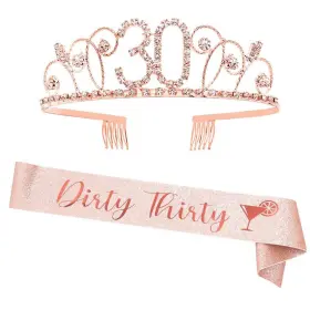 Yulips 709202347127 Dirty Thirty Sash And Rhinestone Crown Set - 30th Birthday Party Gifts Birthd