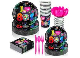 1050778902 Yungyan 252 Pcs Retro 80s Plates And Napkins Set I Love The 1980s