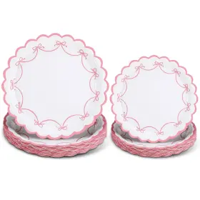 Tg-yungyan-1792 Yungyan 50 Pcs Pink Bow Plates Scalloped Bowknot Party Supplies 7 And 9 Inch Disposab