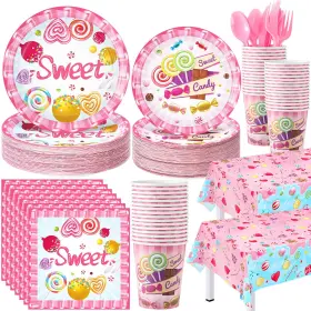 Tg-yungyan-1947 Yungyan 194 Pcs Candyland Party Decorations Disposable Candy Lollipop Plates And Napk