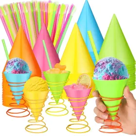 Tg-yungyan-2197 Yungyan 25 Reusable Snow Cone Cups 6 Oz Multi-color With Holders And Straws Summer Fun