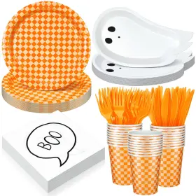 Tg-yungyan-2265 Yungyan 24 Set Halloween Party Tableware Paper Ghost Plates And Boo Napkins P