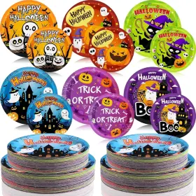 Tg1326 Yungyan 120 Pcs Cute Halloween Party Paper Plates 7 Inch 9 Colorful