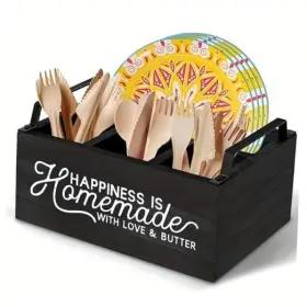 Yup001 Yupenlai Utensil Caddy For Parties Wood Silverware Party Paper Plate Black