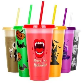 6pcs-halloween Yuwuxia 684460687522 Halloween Color Changing Cups With Lids And Straws 6 Pack 24oz