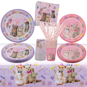 Ywediim 774336637963 Cat Birthday Party Supplies Includes Paper Dinner Plates Dessert Platesnapk Inch